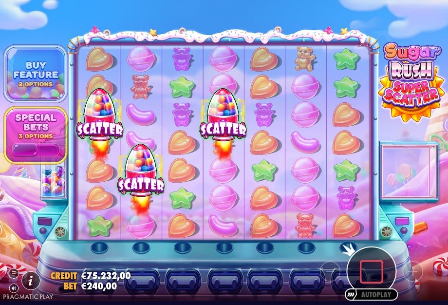 Sugar Rush Super Scatter als voorbeeld van een cluster- en cascadeslot